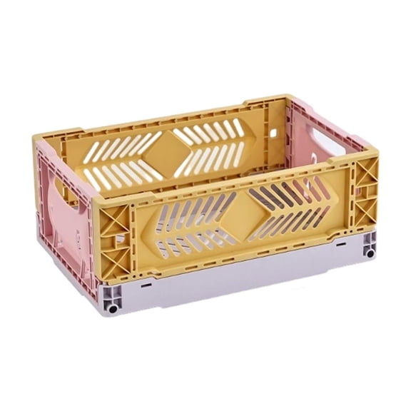 Partheme 12x8x5 Inch Desktop Folding Storage Basket, Kitchen Household Refrigerator Organizer, Industrial Style Coffee Corner Sundry Bin, Stackable Breathable Mesh for Camping Picnic, Multicolor