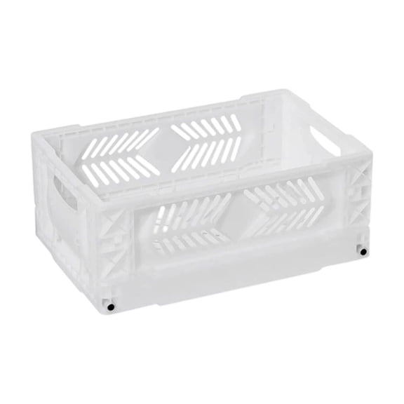 Partheme 12x8x5 Inch Desktop Folding Storage Basket, Kitchen Household Refrigerator Organizer, Industrial Style Coffee Corner Sundry Bin, Stackable Breathable Mesh for Camping Picnic, White