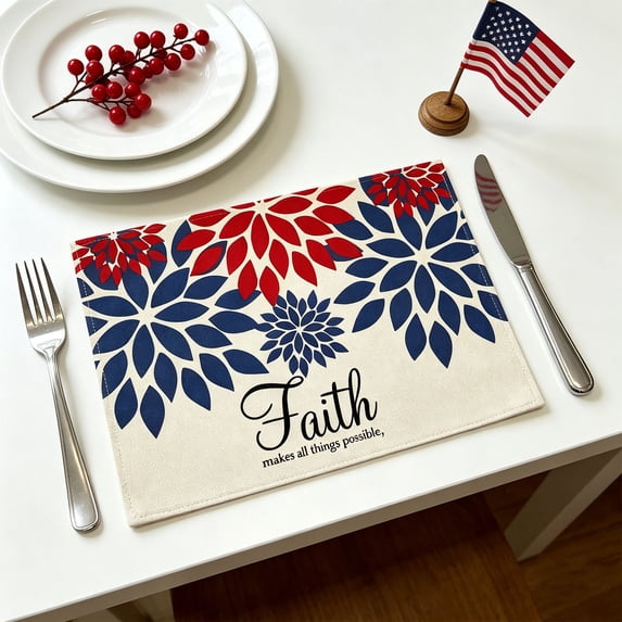 Partheme 16.5x12.6 Inch Independence Day Placemat, Patriotic Themed Dining Table Mat for Kitchen Accessories, Non Slip Washable for Holiday Party, B