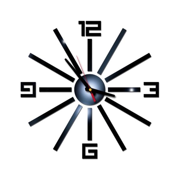 Partheme 16 Inch DIY Roman Numbers Acrylic Mirror Wall Sticker Clock, Silent Sweep Movement Customizable Shape, Home Decor Mural Decals for Living Room Bedroom Office, Black