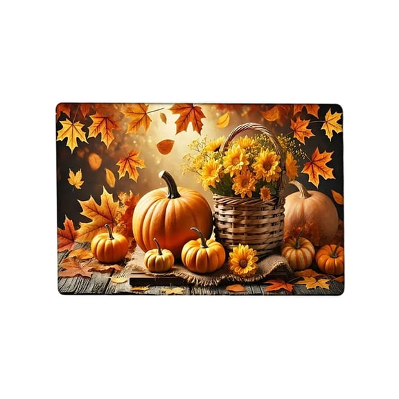 Partheme 16x24 inch Fall Pumpkin Bath Mat, Autumn Leaves Floral Thanksgiving Harvest Bathtub Rug, Absorbent Floor Mats Non Slip Quick Dry Rugs Carpets for Kitchen Laundry Bedroom Living Room Decor, C