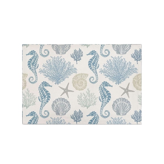 Partheme 18×19 in Nautical Coastal Placemats, Turtle Coral Starfish Seashell Ocean Themed Table Place Mat Beach Coastal Washable Table Mats Decorative Table Mat for Dining Table , C