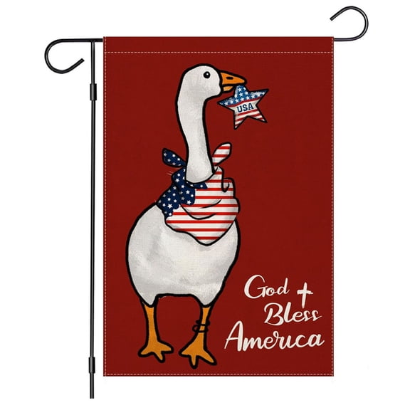 Partheme 18x12 Inch Independence Day Garden Flag, Digital Printed Polyester Outdoor Yard Decoration, Flamingo Skeleton Rooster Patriotic Pattern for 4th of July Porch Decor, B