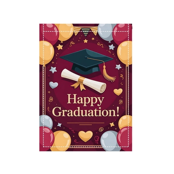 Partheme 18x12in Graduation Season Garden Flag Party Decoration, Outdoor Patio Photo Backdrop Banner Hanging Cloth Polyester, D