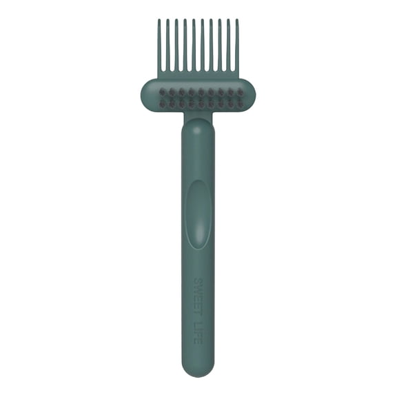Partheme 2 in 1 Hair Brush Cleaner Tool, Double Sided Comb Cleaning with Fine Tooth Pick and Bristle Sweep, Ergonomic Grip Washable for Paddle Round Brushes, Green