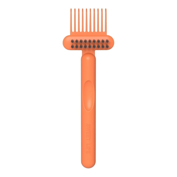 Partheme 2 in 1 Hair Brush Cleaner Tool, Double Sided Comb Cleaning with Fine Tooth Pick and Bristle Sweep, Ergonomic Grip Washable for Paddle Round Brushes, Orange