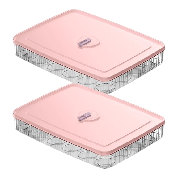 Partheme 2 Pack 24 Capacity Egg Holder for Refrigerator Organizer Bins, Clear Egg Storage Container for Fridge with Lid, Pink