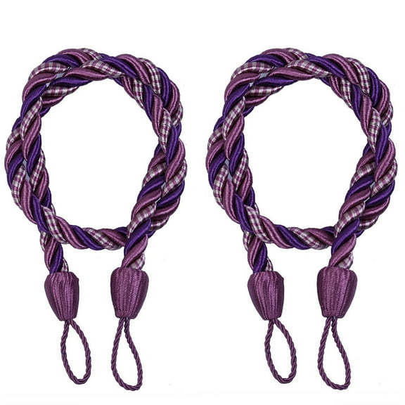 Partheme 2 Pack Rope Curtain Tiebacks Elegant Boho Style Decorative Drape Tie Backs Soft Hand-Woven Rope Curtain Holdbacks for Home & Office Drapery (Dark Blue) , Purple