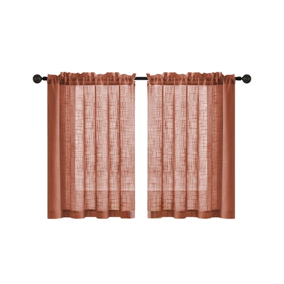 Partheme 2 Panels Kitchen Curtains 30 Inch Length, Faux Linen Textured Small Cafe Window Curtain Over Sink, Light Filtering Short Curtain Tiers for Bathroom Basement, Red