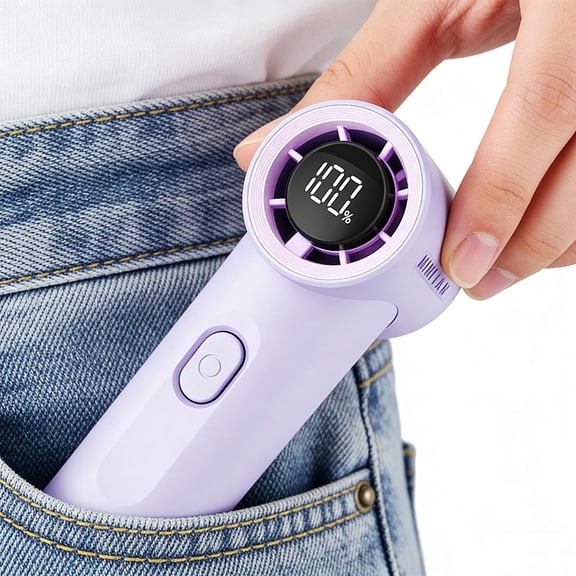 Partheme 2026 Model Handheld Fan Mini Powerful Wind Digital Display, Long Range 1800mAh Battery Powered Portable Outdoor USB Fan, Purple