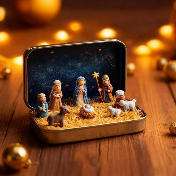 Partheme 2026 New Mini Christmas & Easter Nativity Set in a Box - Mini Easter Jesus Classic Scenes - Small Pocket Nativity Sets & Figures,Indoor for Home Gifts Decor, As shown