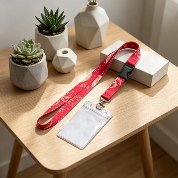 Partheme 20x1in Polyester Lanyard with High Definition Color Printing, Breakaway Safety Release for Employee ID Badge Key Card, Adjustable Woven Strap, Red