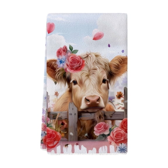 Partheme 24x16 Inch Highlands Cow Kitchen Towels. Absorbent Dishes Cloths Farmhouse Hand Towel Tea Towel for Kitchen Bathroom Decor. Soft Polyester, C