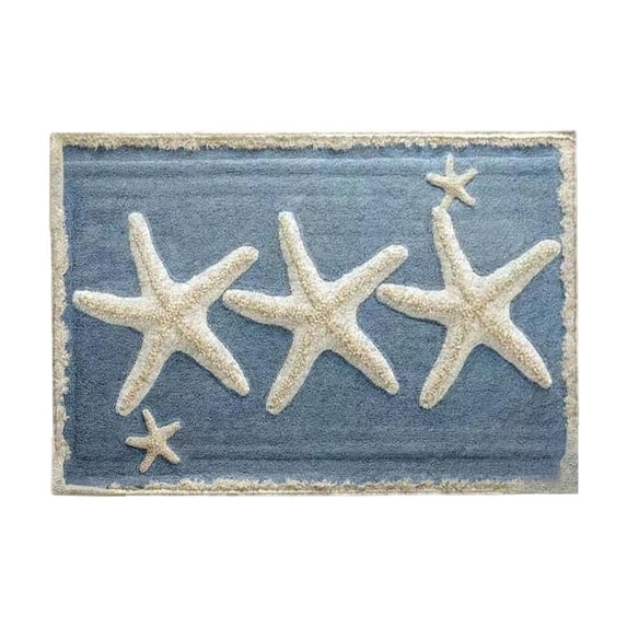 Partheme 24x16 in Starfish Seashell Bath Mat Ocean Sea Theme, Soft and Absorbent Blue Bathroom Rugs Non-Slip Washable Beach Door Mat for Kitchen Bedroom Laundry Entryway Decor, A