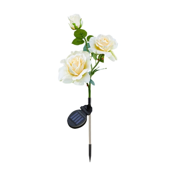 Partheme 28 Inch Solar Faux Rose Flower Light, Waterproof LED Artificial Flower Garden Stake Light, Auto On Off for Pathways Lawns Patio Yard Landscaping Decoration, White