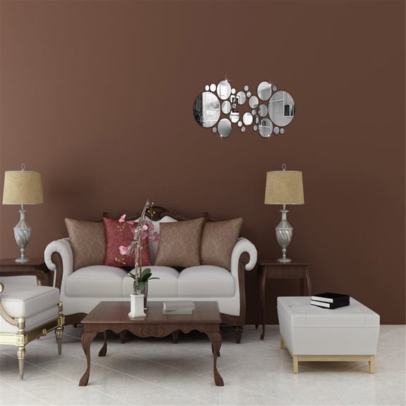 Partheme 28 Pcs Acrylic Mirror Wall Stickers, Removable Wall Decal Mirror Set, Bathroom Wall Sticker Art, Circle Ceiling Mirrors for Bedroom, Home, Living Room, Sofa TV Background Decor, Silver