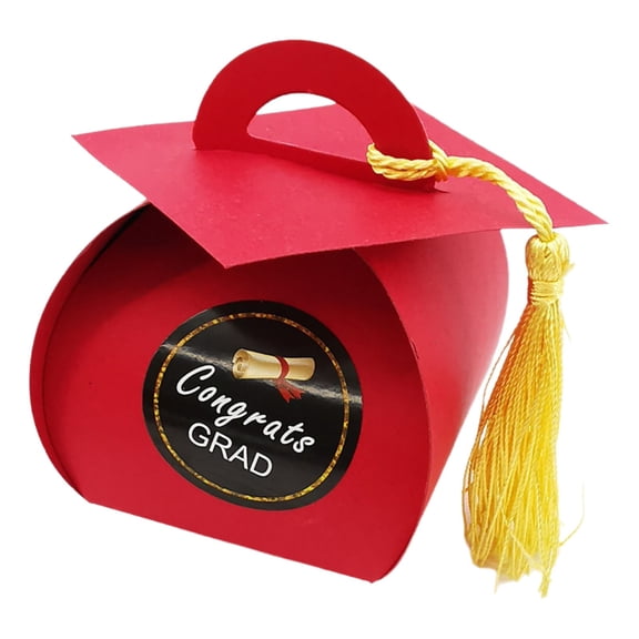 Partheme 2x2x2in Graduation Cap Candy Box, Doctoral Hat Shape Paper Treat Box for Party Favor, Foldable Gift Container for Celebration, B