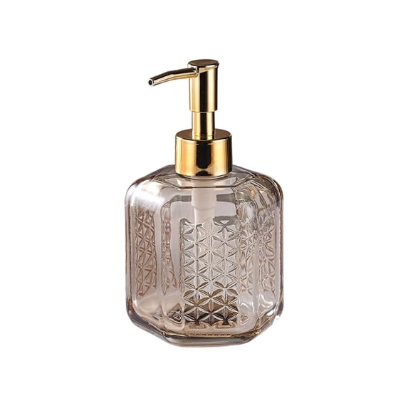 Partheme 320ml Refillable Glass Hand Soap Dispenser, Premium Pump Bottle for Shower Gel Shampoo Lotion, Leakproof for Bathroom Kitchen Sink Decor, Gold