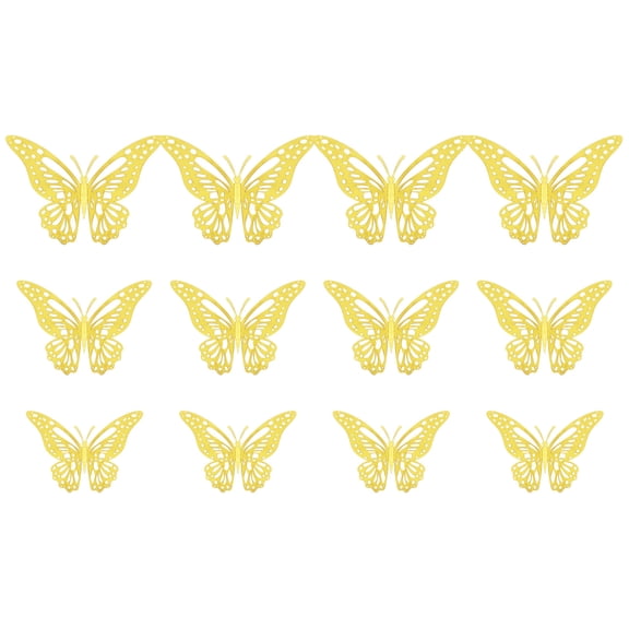 Partheme 3D Butterfly Wall Stickers, 12Pcs Removable Metallic Wall Decals Fridge Sticker Room Mural Decoration for Bedroom Nursery Classroom Party Wedding Decor Gift, Gold