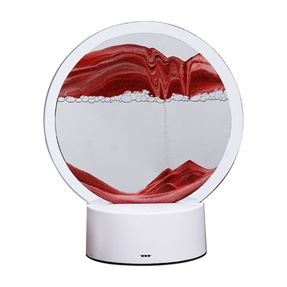 Partheme 3D Dynamic Sand Art Liquid Motion, Moving Sand Art Picture Round Glass 3D Deep Sea Sandscape in Motion Display Flowing Sand Frame Relaxing Desktop Home Office Work Decor, Red
