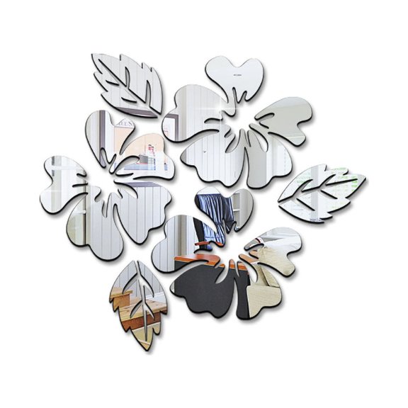 Partheme 3D Mirror Wall Stickers Floral Acrylic Mirror Flower Wall Stickers Self Adhesive Mirror Wall Decor Removable Mirror Decor Wall Sticker for Sofa Backdrop Living Room Bedroom DIY Wall Decor,E
