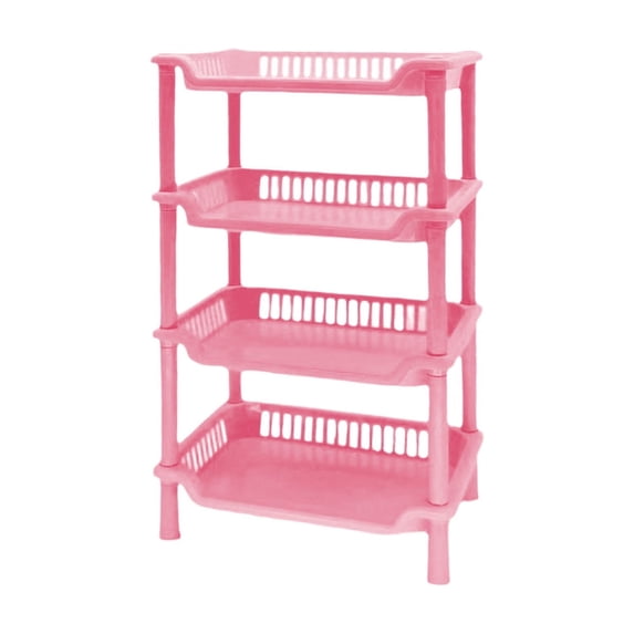 Partheme 4-Layer Bathroom Storage Rack – Multi-Layer Plastic Organizer for Kitchen Bedroom Bathroom Office, Easy Assembly for Storing Items, Pink