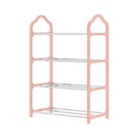 Partheme 4 Tier Shoe Rack, Narrow Stackable Kids Toddler Adult Shoe Storage Organizer Shelf for Closet Floor Entryway Bedroom, Space Saver Shoe Rack Organization Shelves , Pink