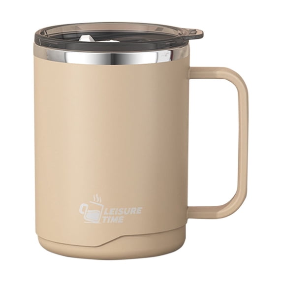 Partheme 500ML Insulated Stainless Steel Coffee Mug, Double Walled Metal Mug Camping Mugs with Lid and Handle, Tea Milk Cup for Home Office Travel, Khaki