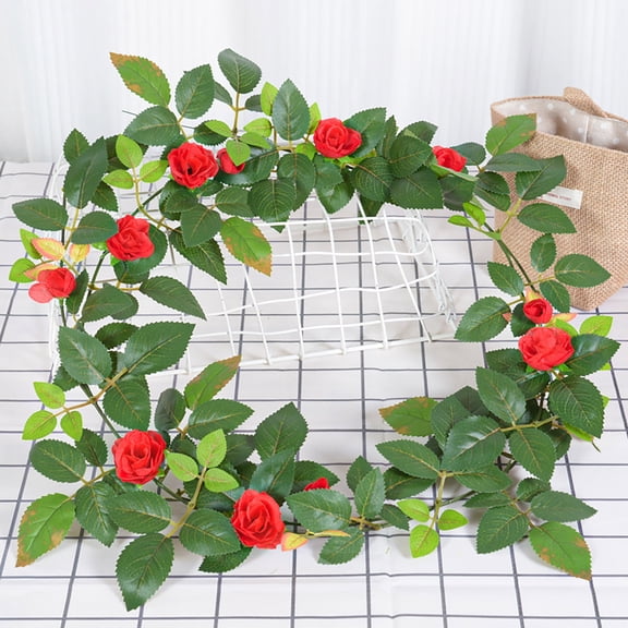 Partheme 51in Bendable Rose Flower Garlands, Artificial Silk Wild Roses Vine Hanging Flowers for Wall Fireplace Fence Table centerpieces Trellis Wedding Indoor Outdoor Spring Decor, Red