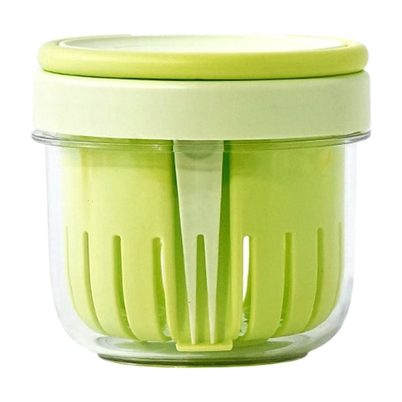 Partheme 5x4x4in Fruit Storage Cup with Drying Insert, Portable Fruit Container with Strainer, Two Layer Picnic Case for Berry Grape, Green