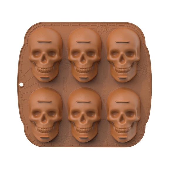 Partheme 6 Cavities Large Skull Cake Pan Silicone Mold - 3D Skull Ice Cube Mold, Halloween Silicone Molds for Chocolate, Jelly, Wax Melt, Ice Cubes, Gelatin and Resin , Coffee