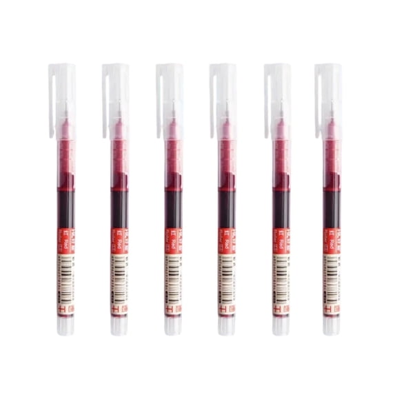 Partheme 6 Pieces Rolling Pens 0.5mm Japanese Fast Drying Fine Point Pens, Liquid Ink Glossy Writing Rollerball Pens for Office and Home Supplies, Red