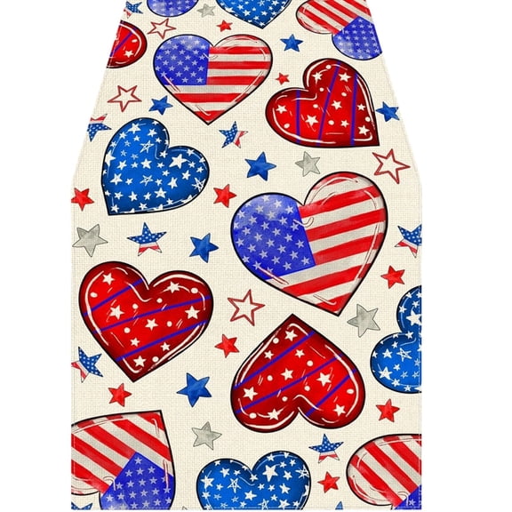 Partheme 72x13 Inch 4th of July Decorative Table Runner, Patriotic Themed Linen Tablecloth Set, Light Stain Resistance, Classic Holiday Print for Independence Day Dining Table Indoor Outdoor, B