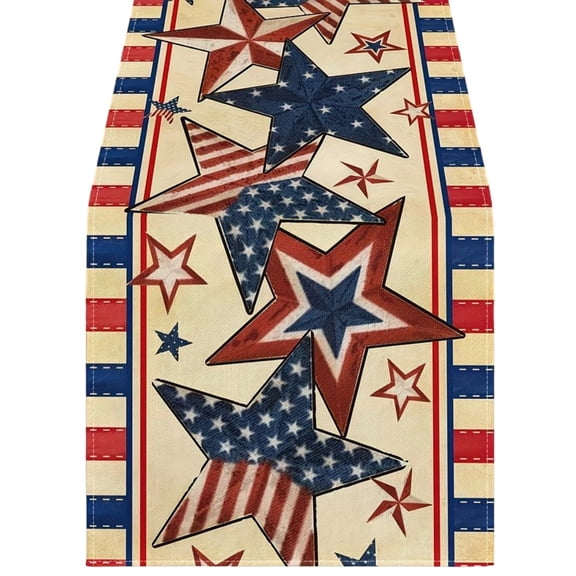 Partheme 72x13 Inch 4th of July Decorative Tablecloth and Table Runner. Independence Day Patriotic Table Linen Set for Dining Table Home Decoration, C