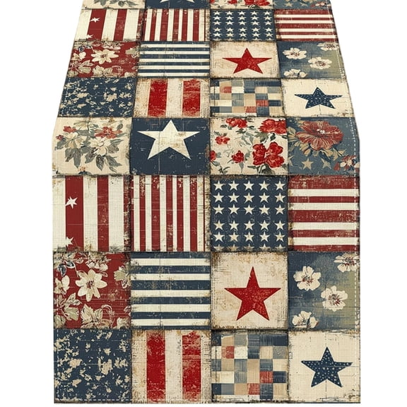 Partheme 72x13 Inch 4th of July Decorative Tablecloth and Table Runner. Independence Day Patriotic Table Linen Set for Dining Table Home Decoration, A