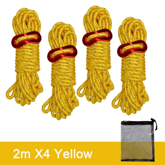 Partheme 79in High-Reflective Guy Lines 4mm Tent Cords High-Strength Lightweight Camp Ropes with Aluminum Adjuster Tensioner for Tent, Tying Down Tarps, Camping, Outdoor Packaging, Yellow