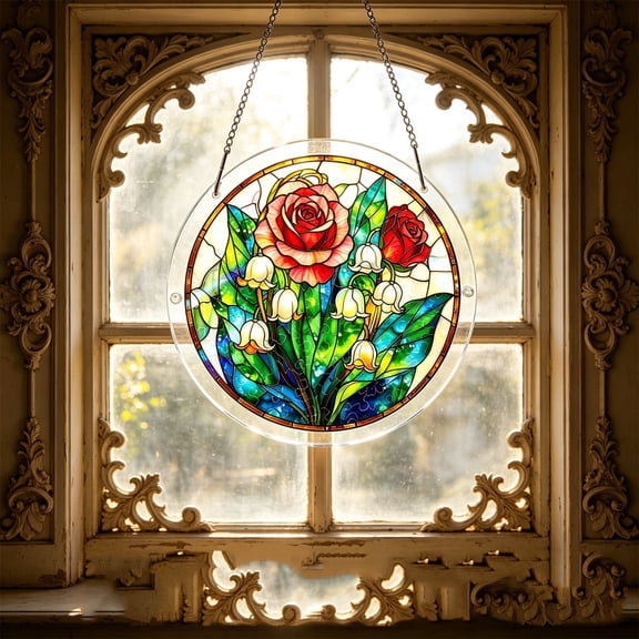 Partheme 8 Inch Acrylic Puzzle Suncatcher, Azure Stained Glass Window Hanging, DIY Assembly Craft, Home Decor Gift for Mom Women Wife Birthday, F