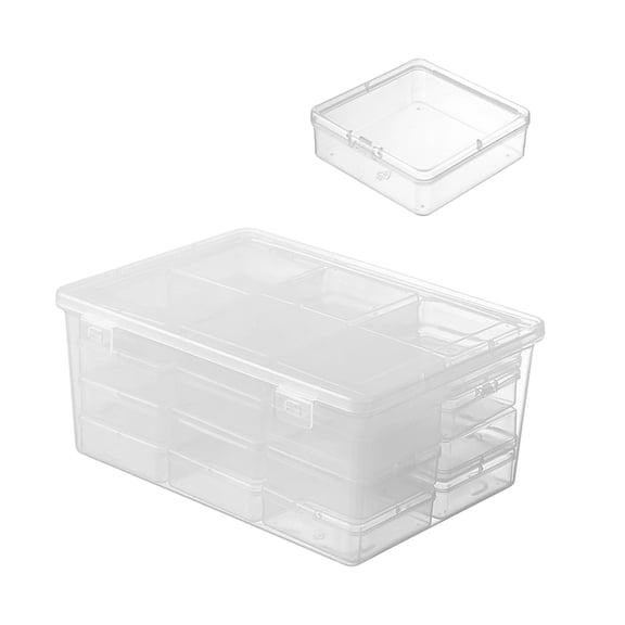 Partheme 8x5x3in Transparent Large Capacity Desktop Storage Box with 20/24 Compartments, Multifunctional Jewelry Organizer for Earrings Beads Pills, L