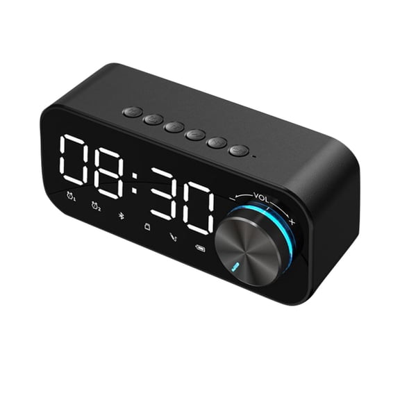 Partheme Alarm Clock Bluetooth Speaker Digital LED Wireless Subwoofer, TFT Music Player with Night Light Mirror, Dual Alarm Bedside Radio for Bedroom Home Office, As Shown