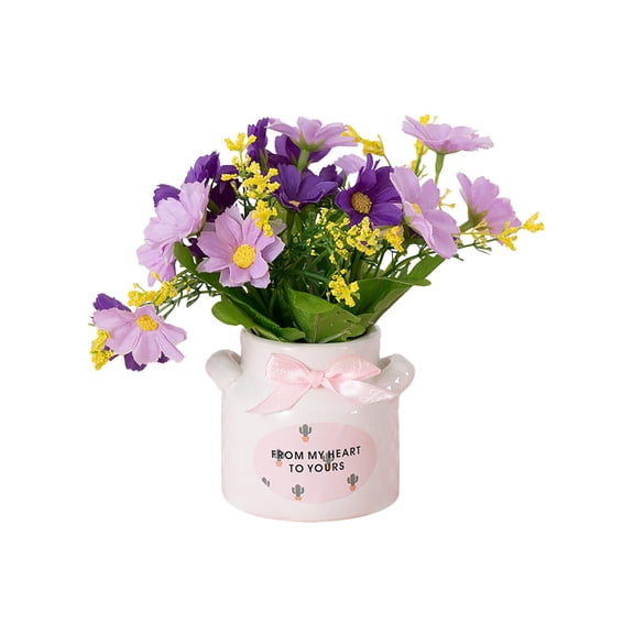 Partheme Artificial Flower Bonsai,Ceramic Flower Pot Mini Plant,High Molecular Polyethylene Petals Realistic Feel, Bottom Weighted Anti Tip, Maintenance Free for Office Desk Shelf Table Centerpiece,D
