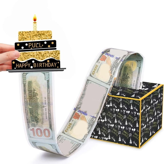 Partheme Birthday Money Box for Cash Gift Pull, Surprise Gift Boxes for Money, Money Holder Box with Pull Out Happy Birthday Card and Transparent Bags, Money Gift Idea, As Show