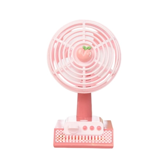 Partheme Cartoons Fruit Printed Base 3 Speed Desktop Fan with Metal Safety Grille, USB Rechargeable Small Desk Fan for Office Dorm, Macaron Color 300mAh, Pink