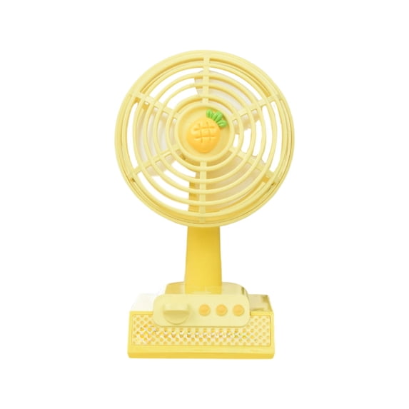 Partheme Cartoons Fruit Printed Base 3 Speed Desktop Fan with Metal Safety Grille, USB Rechargeable Small Desk Fan for Office Dorm, Macaron Color 300mAh, Yellow