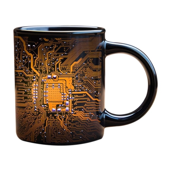 Partheme Circuit Motherboard Line Ceramic Mug, Science Engineering Gift for Programmer, 11oz Computer Cup, Fathers Day Gifts for Husband, As Show