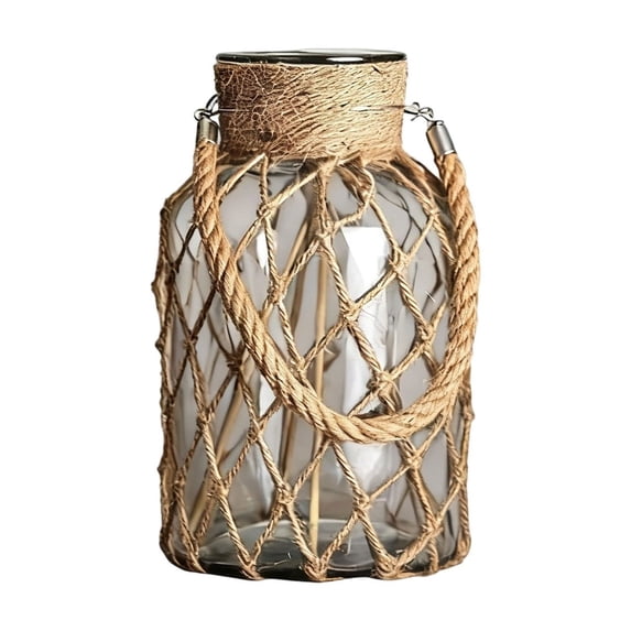 Partheme Clear Glass Vase with Rope Wrapping Vintage Apothecary Jar Bud Vase for Home Decor Wedding Centerpiece Table Halloween Decorations Glass Flower Bottle, A