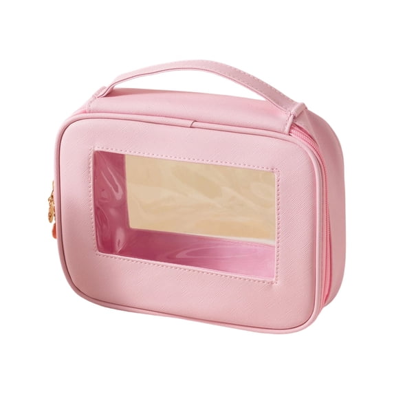 Partheme Clear Makeup Bag Organizer, Portable Travel Toiletry Cosmetic Bag Case for Women, Heavy Duty Clear Pouch with zipper with Transparent Vinyl Windows & Zippers, Pink