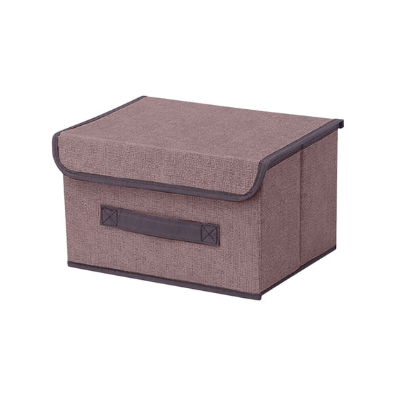Partheme Collapsible Storage Boxes Baskets with Lid Cotton Linen Fabric Storage Bins with Handles Decorative Washable Cube Organizer Container for Home Closet Bedroom, S