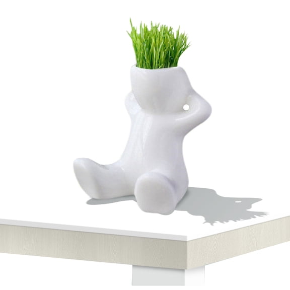 Partheme Creative Small Fake Plants Artificial Succulents in Ceramic Human Shaped Pots Cute Office Plants for Desk Home Decor Funny Ceramic Faux Succulent Perfect Humorous Gift Idea, A
