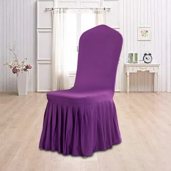 Partheme Curved Back Dining Chair Cover Stretch Round Back Chair Slipcover with Skirt for Dining Room Kitchen Elastic Chair Cover Solid Color Dining Chair Protectors Cover, Purple
