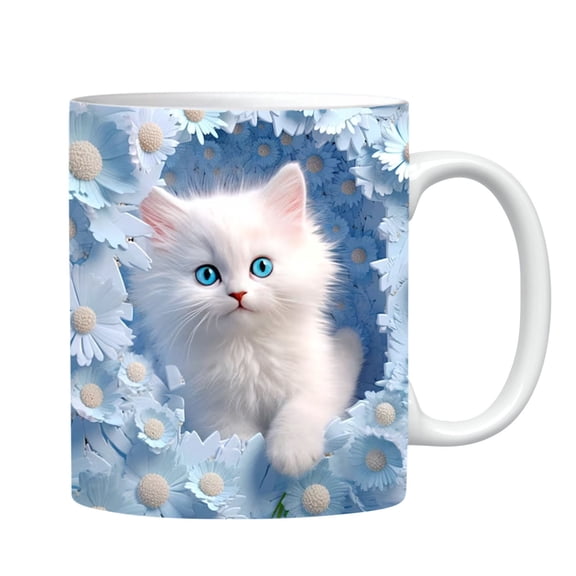 Partheme Cute Cat Pattern Ceramic Mug, 350ml Fashionable Coffee Cup for Kitchen Breakfast, Fathers Day Gifts for Husband, A